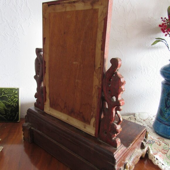 Antique Wood Vanity Mirror and Box - Picture 7 of 8